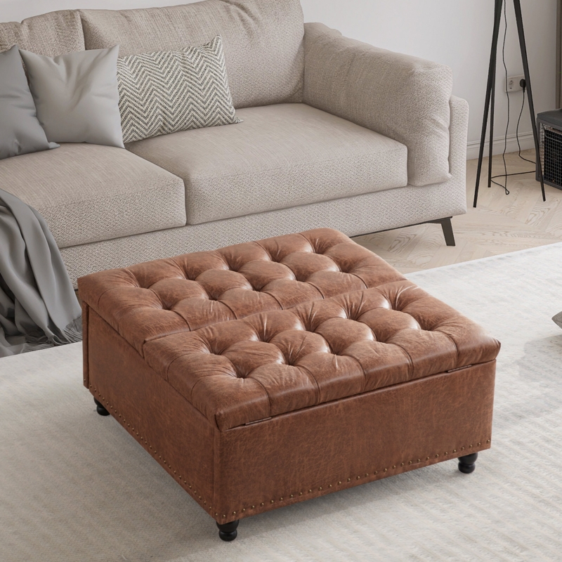 Areia 35.5'' Wide Upholstered Square Tufted Storage Ottoman