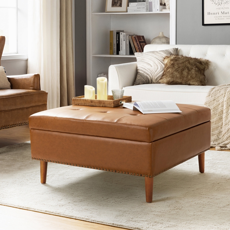Arshaan Faux Leather Storage Ottoman