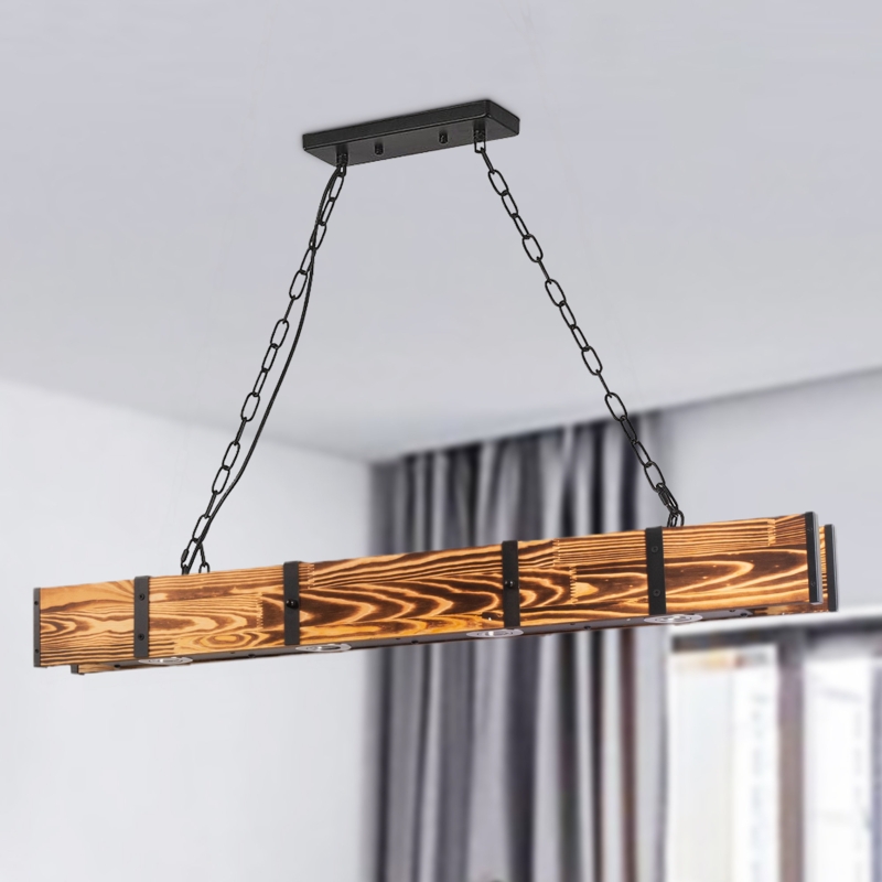Bassiru 4-Light Modern Linear Wood LED Kitchen Island Pendant Light