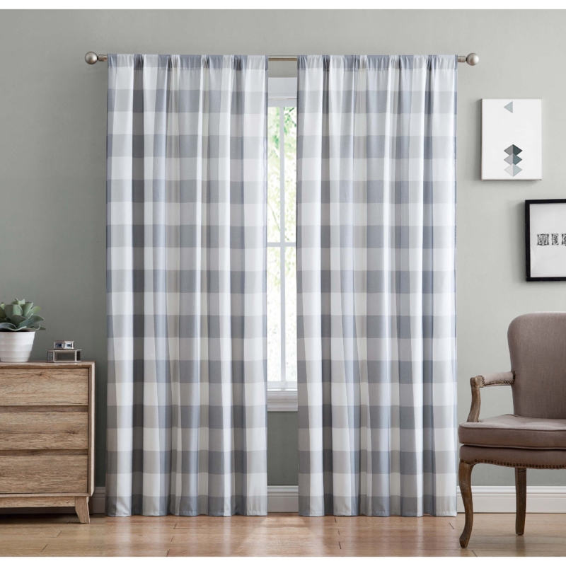 Buffalo Plaid Polyester Semi-Sheer Curtain Pair