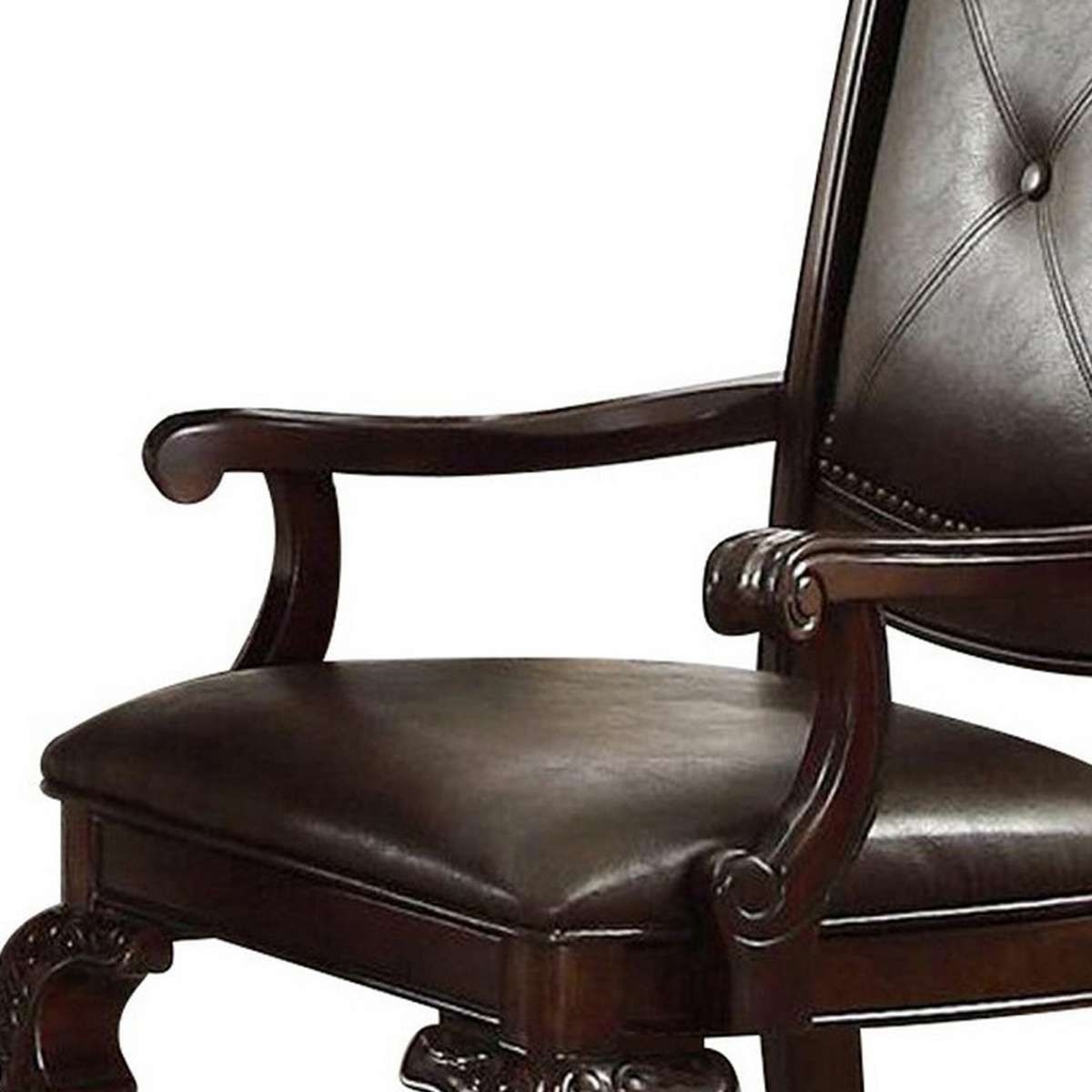 Button Tufted Leatherette Traditional Armchair, Set Of 2, Brown By Benzara