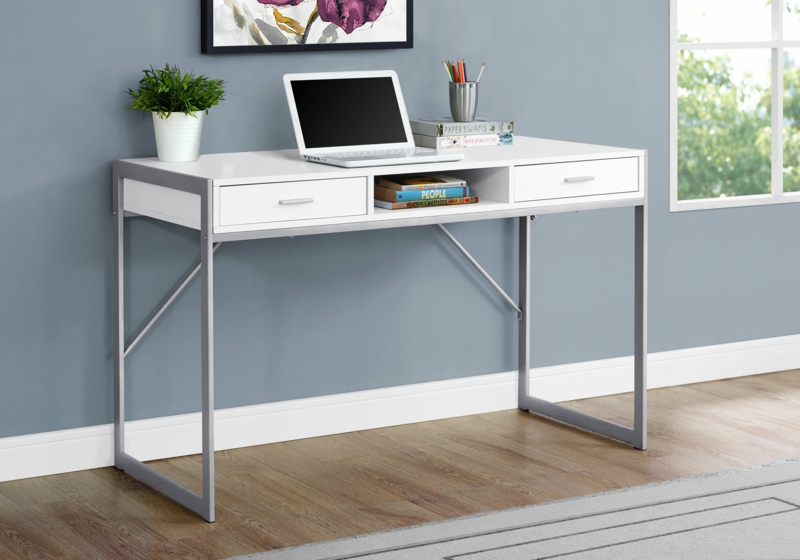 Calvillo Computer Desk, Home Office, Laptop, Storage Drawers, 48"L, Work, Metal, Laminate, White
