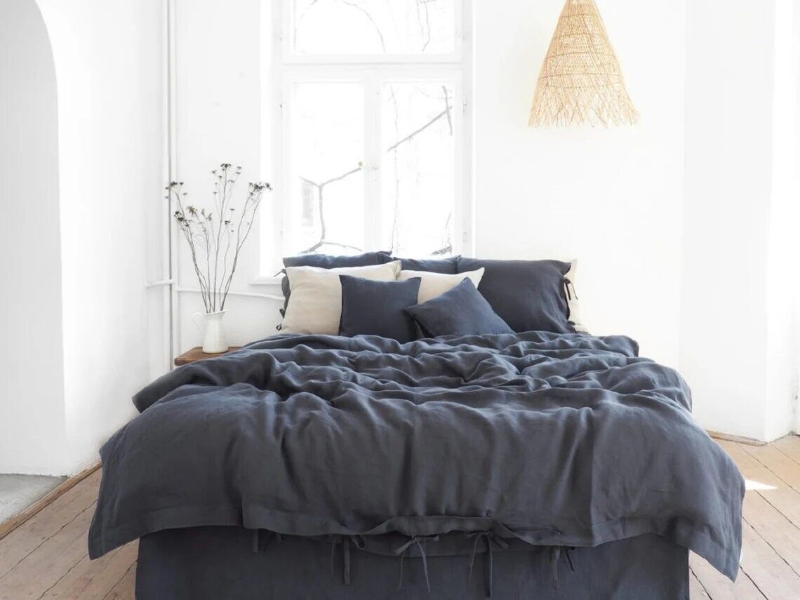 Charcoal color washed cotton duvet cover - Duvet Cover With Zipper- Duvet Cover Twin Full Double Queen King Toddler - 100% Cotton Bedding