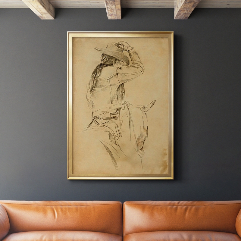 Cowgirl On Horseback II Framed On Paper Print