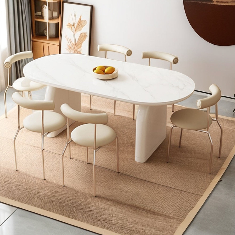 Cream Wind Rock Plate Dining Table And Chair Combi 7 - Piece Double Pedestal Dining Set