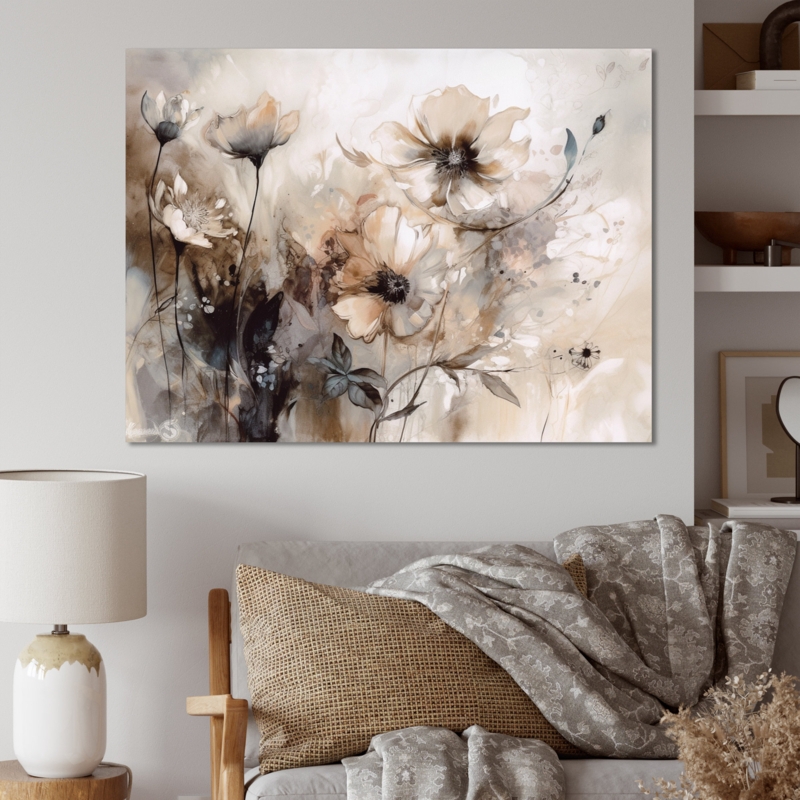 " Delicate Warm Floral Impressions " Print on Canvas