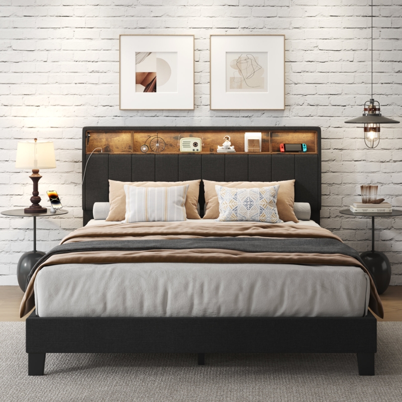 Eoin Upholstered Bookcase Storage Bed
