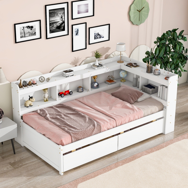 Fadil Solid Wood Bookcase Storage Bed