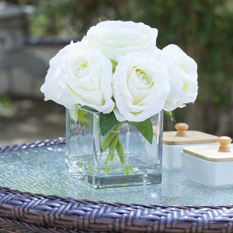 Faux Silk Rose Arrangement in Vase