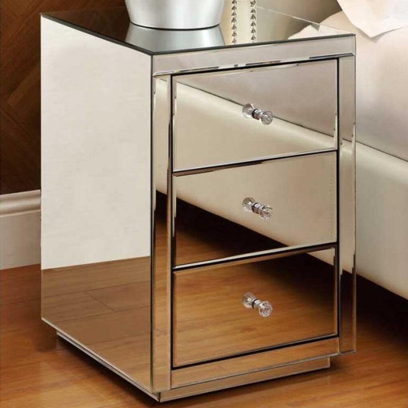 Favin Mirrored 3 Drawer Nightstand Modern Design Bedside Table