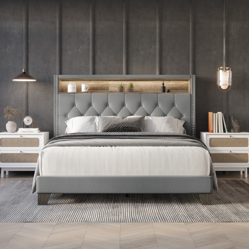Fording Upholstered Bookcase Storage Bed