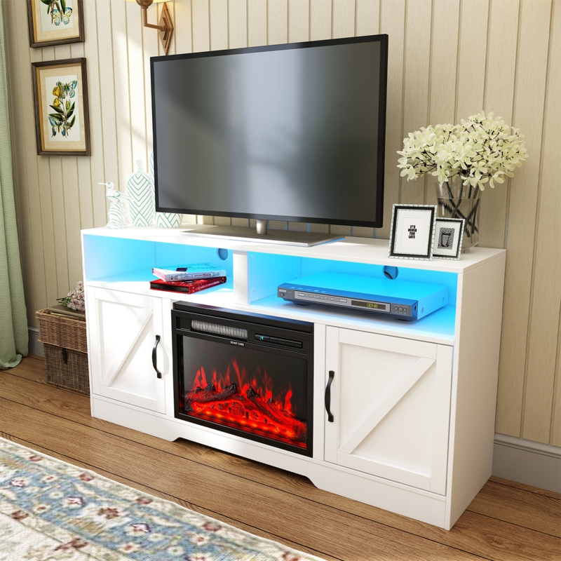 Glassell TV Stand for TVs up to 70" with Electric Fireplace Included
