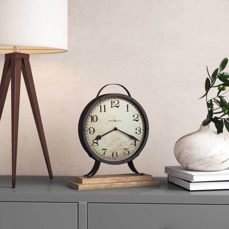 Gravelyn Rustic Analog Metal Quartz Movement / Crystal Tabletop Clock in Antique Iron Bezel