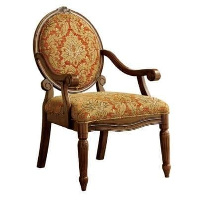 Hammond Ruby and Gold Fabric Arm Chair, Antique Oak Finish