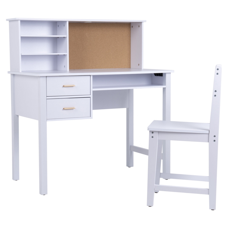 Hangyu Kids Desk and Chair Set, Wooden Children Study Table with Hutch/Drawer u0026 Bulletin Board, Study Desks