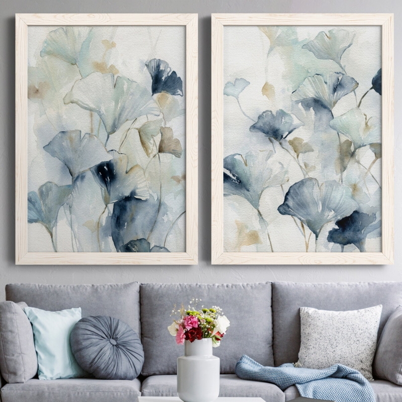 " Indigo Ginkgo I " 2 - Pieces Painting on Canvas