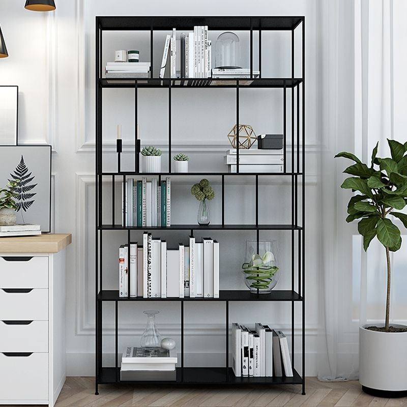 Industrial Style Metal Bookshelf 5-shelf Open Shelf Bookcase for Home - 39.4L x 11.8W x 70.9H / Black