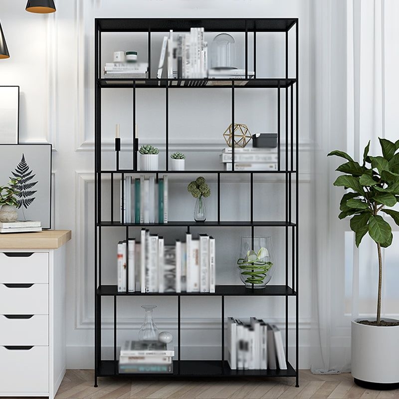Industrial Style Open Bookcase with Metal Rectangular Shelves - 39.4L x 11.8W x 70.9H / Black