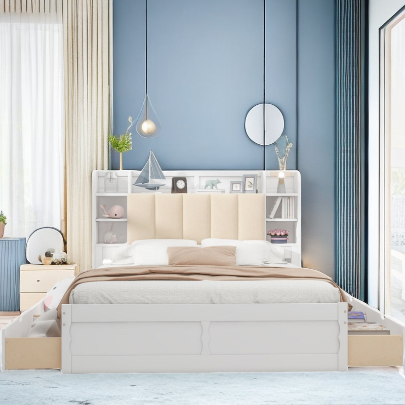 Kayti Upholstered Bookcase Bed