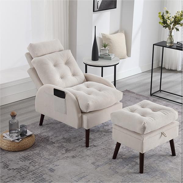 Kerionna Upholstered Chaise Lounge Chair with Storage Ottoman with Adjustable Backrest