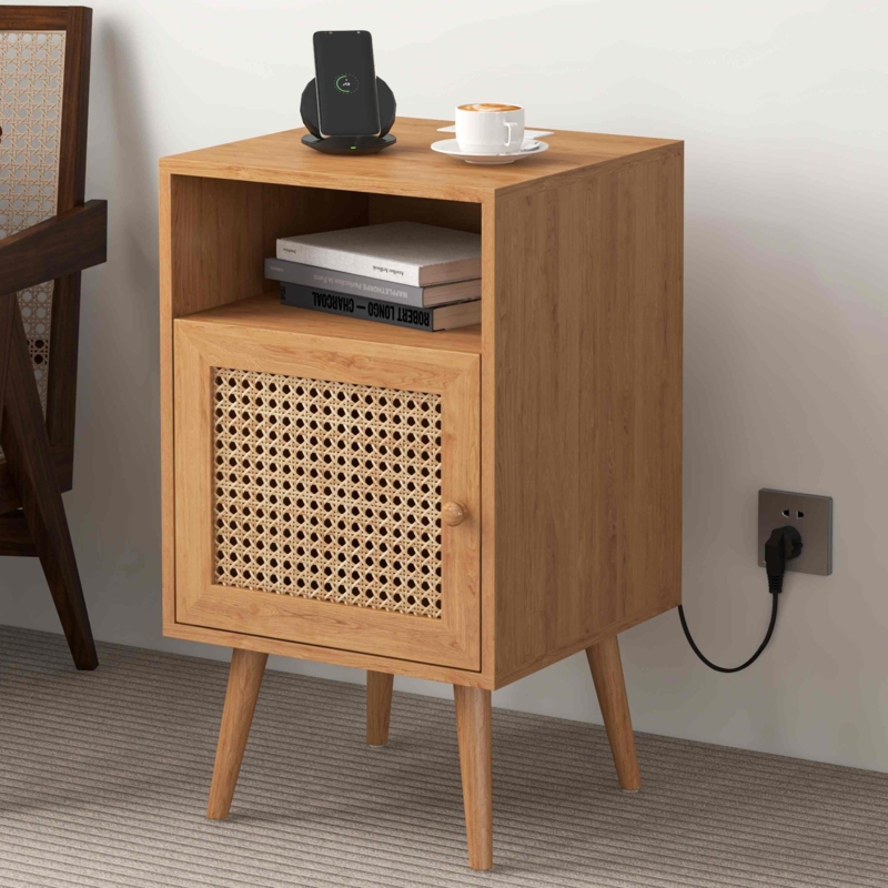Langan Solid + Manufactured Wood Nightstand with Charging Station