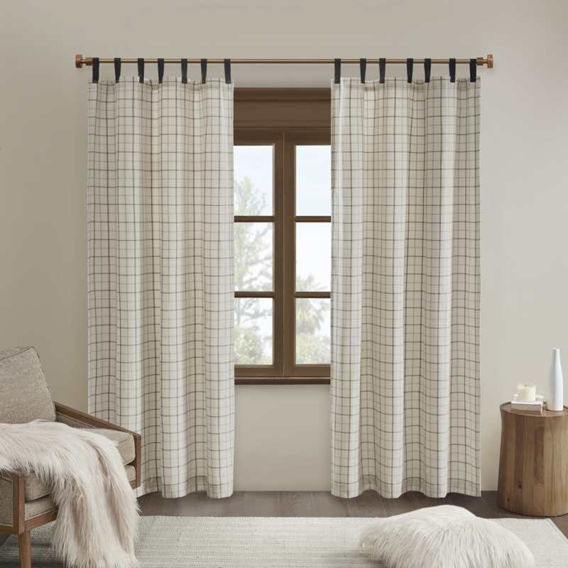 Marcum Plaid Faux Leather Tab Top Curtain Panel with Fleece Lining