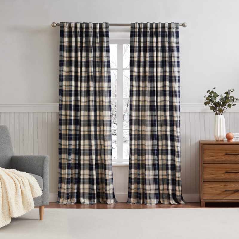 Mavrix Bass Lakeview 100% Cotton Plaid Sheer Outdoor Back Tab Curtain Panel Pair (Set of 2)