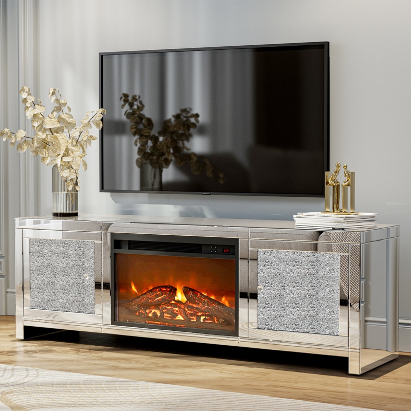 Merrissa Mirrored TV Stand for TVs up to 55" with Fireplace Included