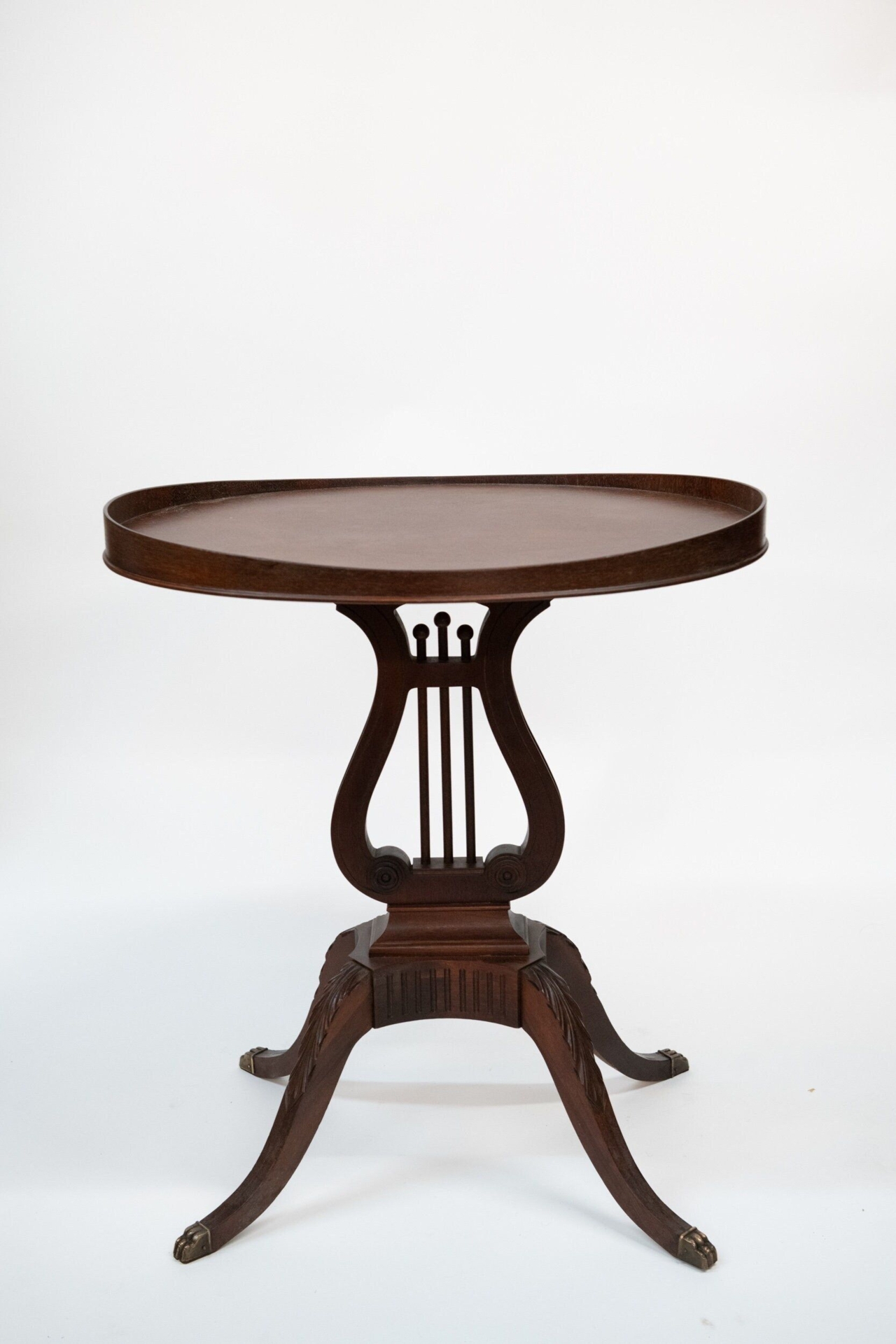 Mersman Mahogany Colonial Revival Surf Board Lamp Table Oval Top and Lyre or Harp Styling #6651