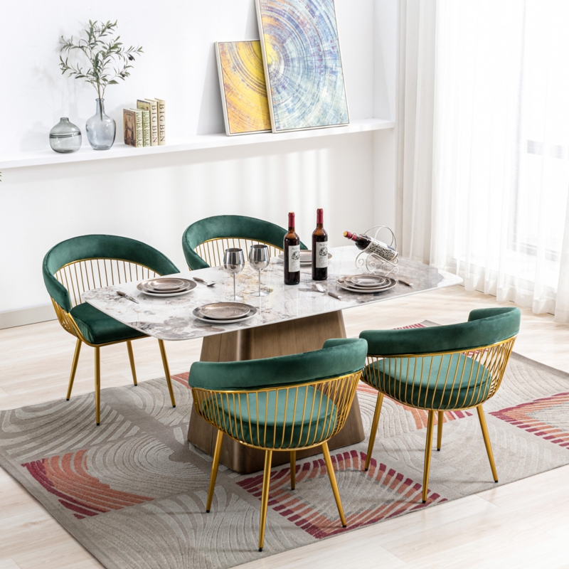 Modern Mid Century Dining Chair, Upholstered Velvet Dining Room Chairs with Metal Legs for Makeup/Living Room