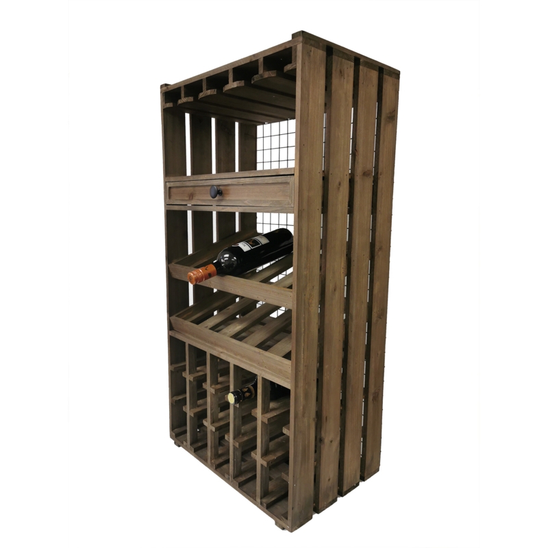 Pegasi 25 Bottle Solid Wood Floor Wine Bottle u0026 Glass Rack in Brown