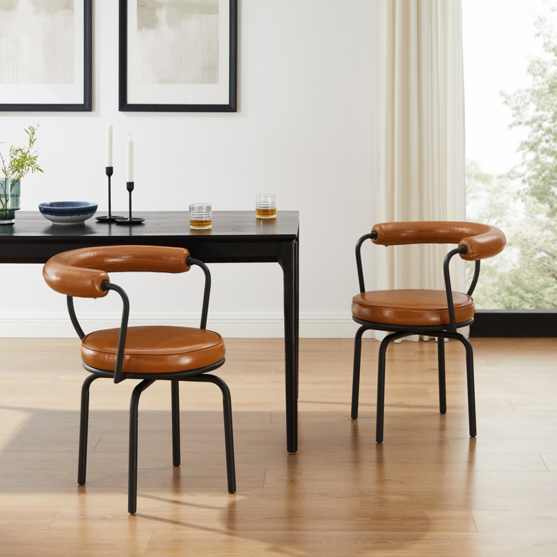 Phoebee Faux Leather Upholstered Swivel Dining Arm Chair