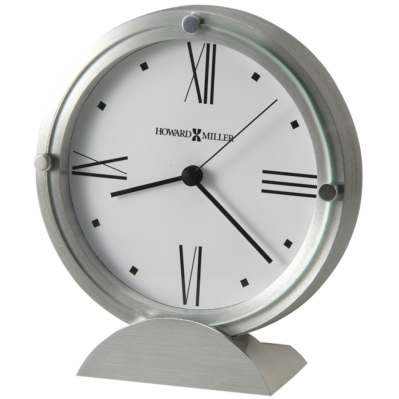Simon II Modern u0026 Contemporary Roman Numeral Metal Quartz Movement / Crystal Tabletop Clock in Brushed Aluminum