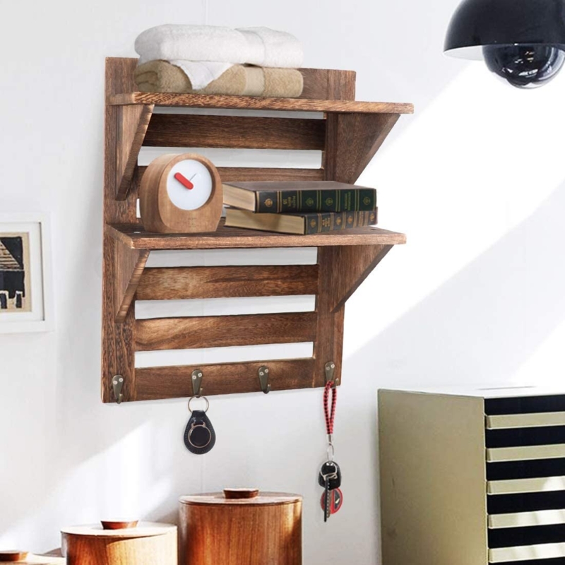 Sisse 2 Piece Oak Floating Shelf with Hooks