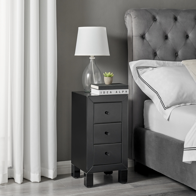 Small Slimline 3 Drawer Mirrored Nightstand