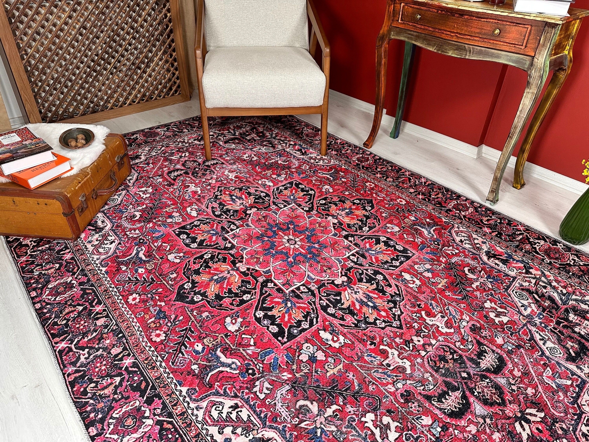 Trendy Look, Red Persian Style Rug, Vintage Style Turkish Rug, Ethnic Carpet, Rug For Living Room and Diningroom, Multi Size, Large Area Rug