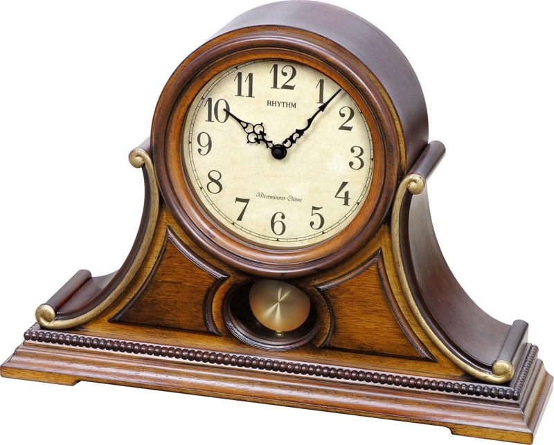 Tuscany Modern u0026 Contemporary Analog Oak Solid Wood Quartz Movement / Crystal Tabletop Clock in Brown