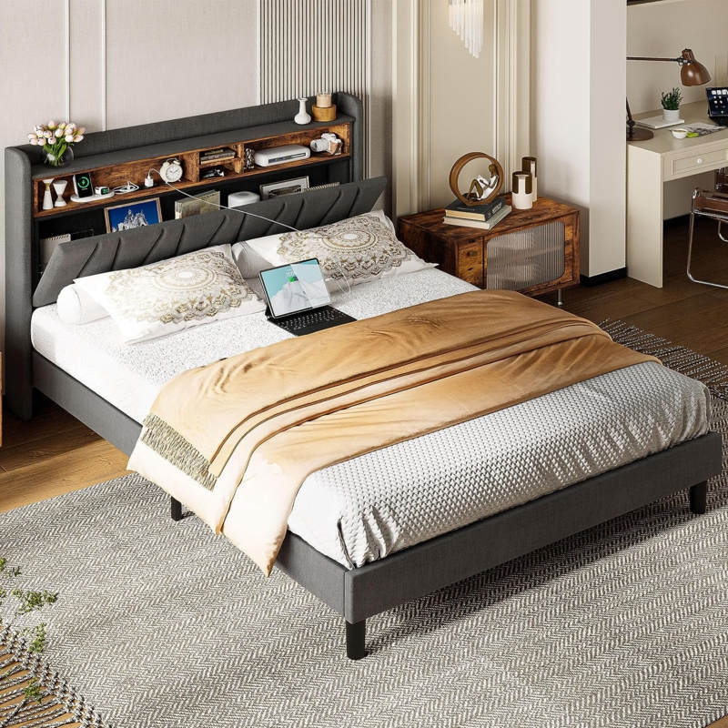 Upholstered Metal Bookcase Bed