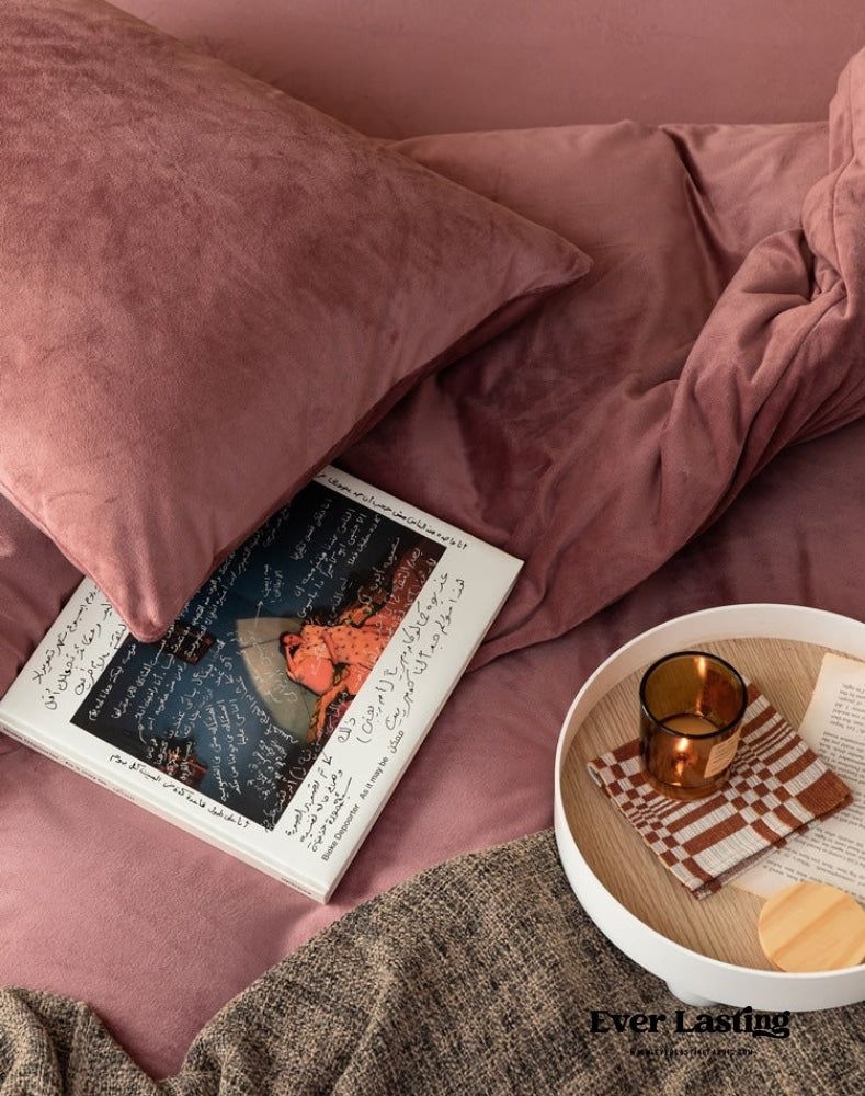 Velvet Bedding Set - Rust Pink / Large / Fitted