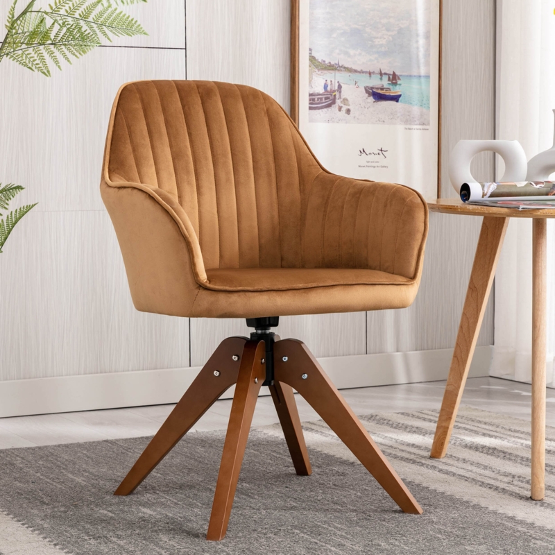 Velvet Upholstered Swivel Arm Chair