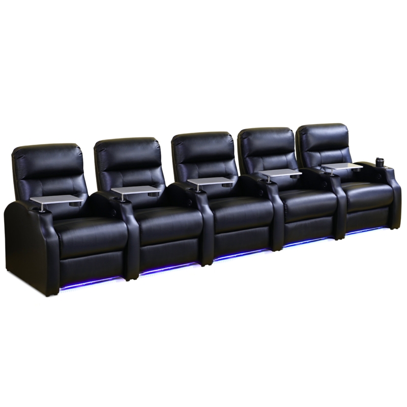 145" Wide Leather Home Theater Seating Recliner Chair with Cup Holder