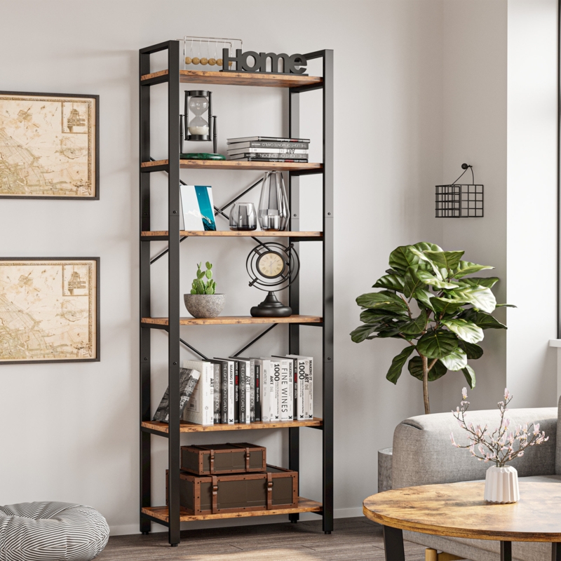 17 Stories Bookshelf 6-tier Ladder Shelf 110lbs/shelf Vintage Industrial Style Bookcase For Home Decor, Office Decor