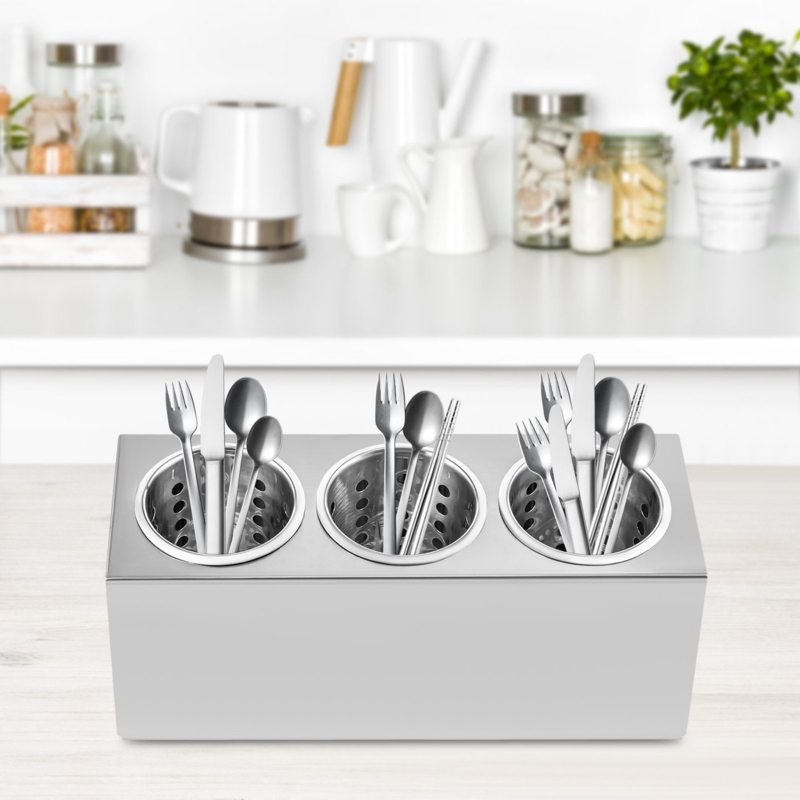 201 Stainless Steel Kitchen Utensil Holder Container Silverware Organizer 3Hole