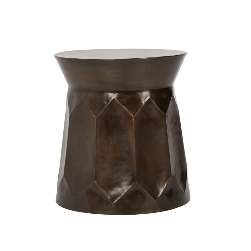 22 Inch Round Metal End Table, Embossed Diamond Design, Handcrafted, Brown