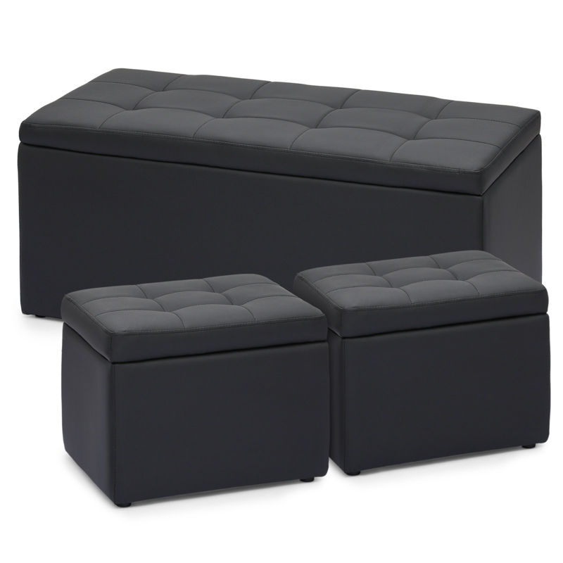 3 Piece Leather Ottoman Modern Design Set