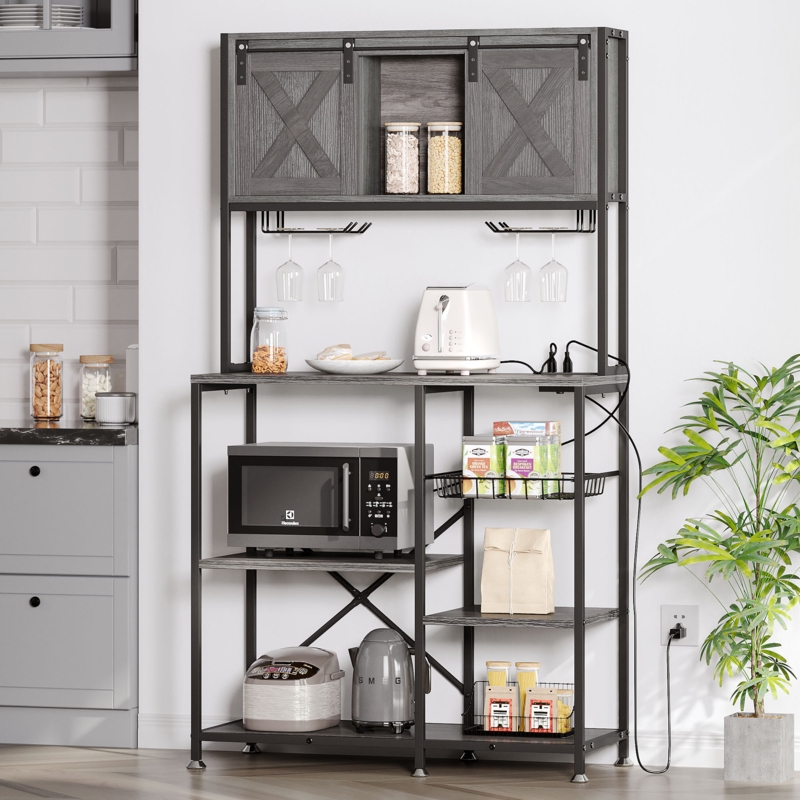 Allan 35.43" Standard Baker's Rack with Microwave Compatibility u0026 Barn Door