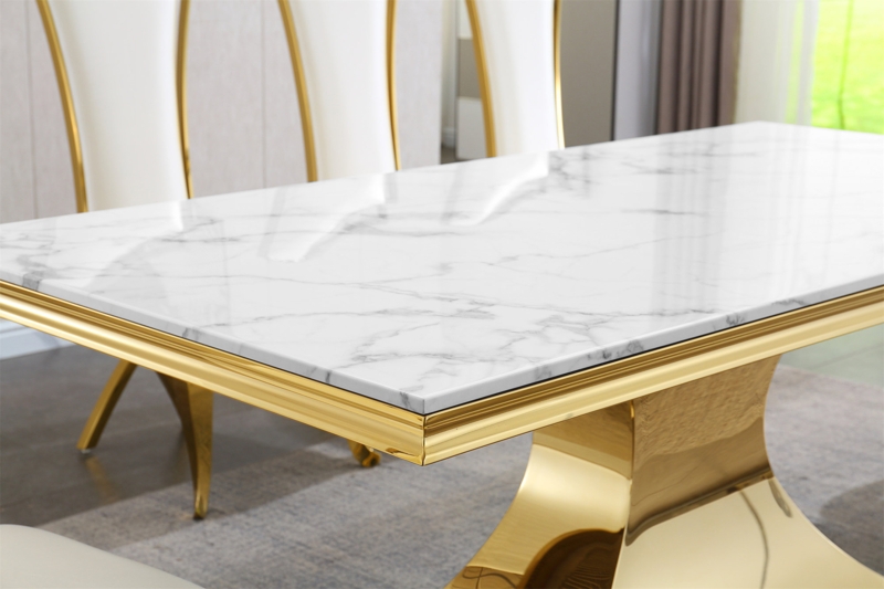 Arsu Marble Top Metal Base Dining Table