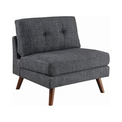 Benjara Dark Gray Mid Century Style Fabric Armless Side Chair with Splayed Legs