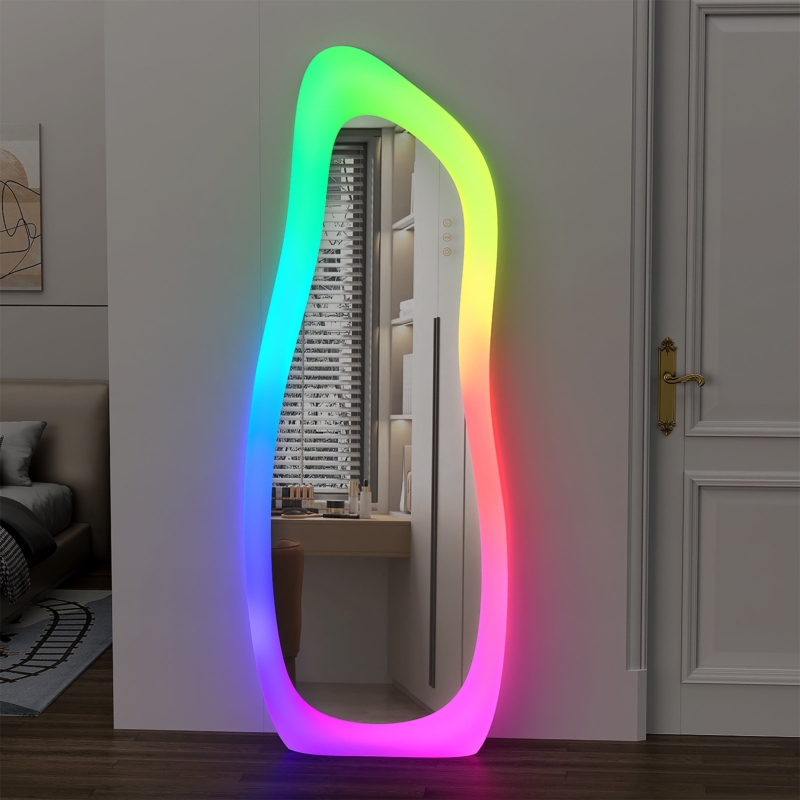 Beveled Full Length Mirror with RGB Lights, 63"x23.6" LED Full Body Mirror, Standing Mirror