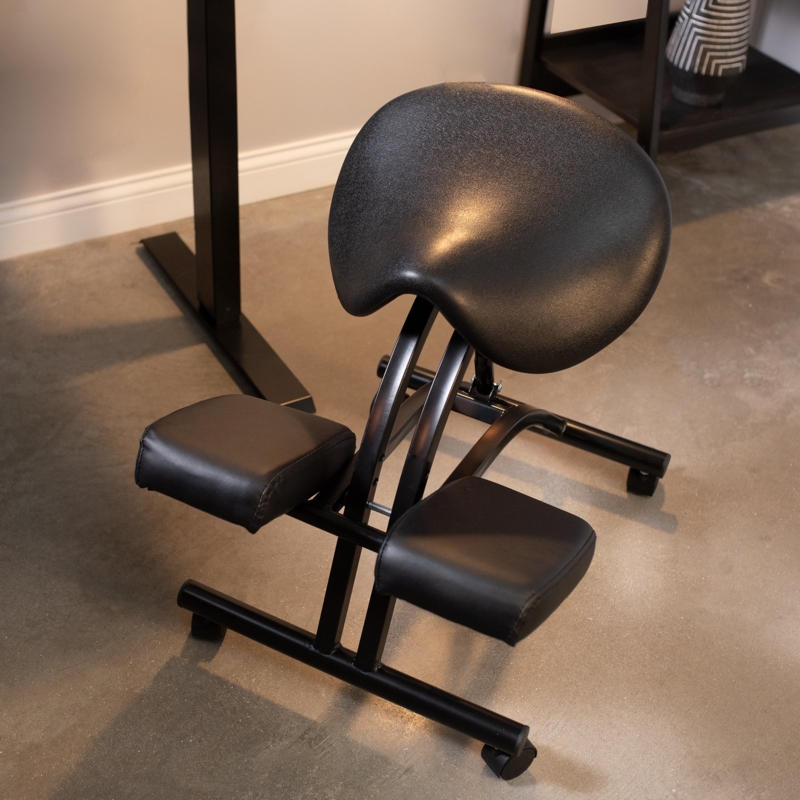 Black Saddle Seat Kneeling Chair with Wheels